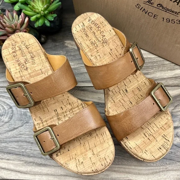 NIB Kork Ease Grace Slip On Wedge Sandal Brown Leather - Picture 2 of 11